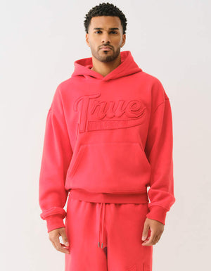 True Religion Cinched Applique Pullover Hood Molten Lava