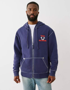 True Religion Bigt Vintage Metallic Zip Up Medieval Blue