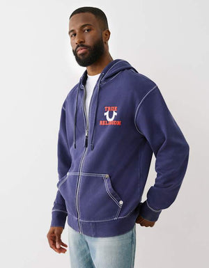 True Religion Bigt Vintage Metallic Zip Up Medieval Blue