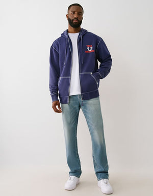 True Religion Bigt Vintage Metallic Zip Up Medieval Blue