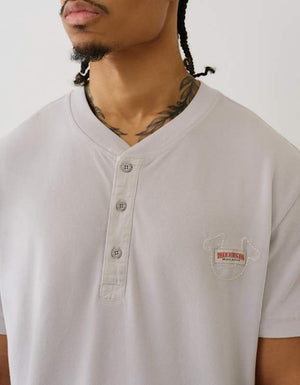 True Religion Ss Pique Mineral Patch Henley Quiet Grey