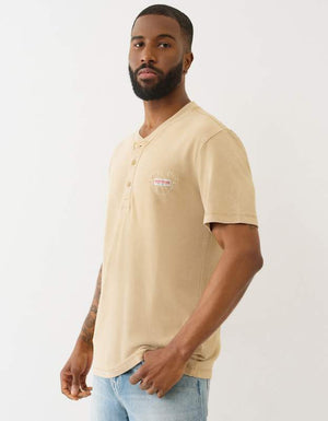 True Religion Ss Pique Mineral Patch Henley Travertine