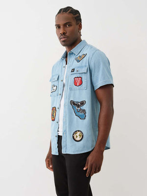 True Religion Chambray Ss Wrkwr Shrt W Patch Chambray