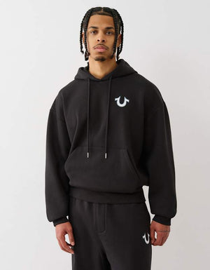 True Religion Mesh Srs Pullover Hoodie Jet Black