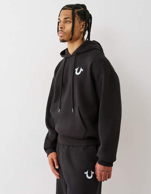 True Religion Mesh Srs Pullover Hoodie Jet Black