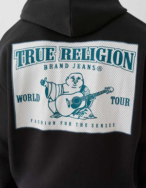 True Religion Mesh Srs Pullover Hoodie Jet Black