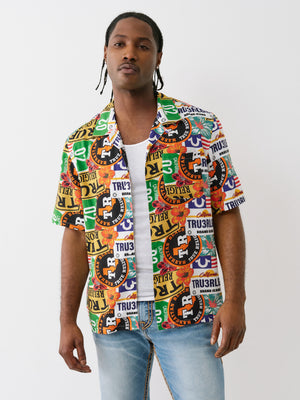 True Religion Ss Camp Shirt Allover Prnt White- Mix-True Religion