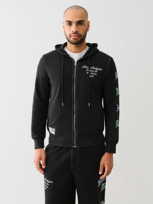 True Religion Reverse Terry Zip Up Hoodie Jet Black-True Religion