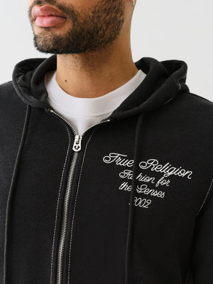 True Religion Reverse Terry Zip Up Hoodie Jet Black-True Religion