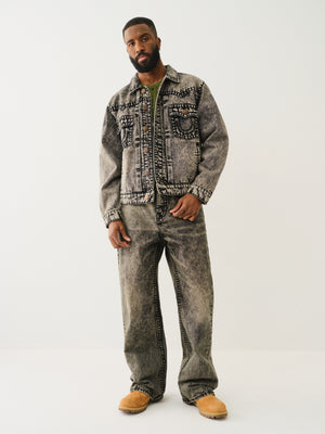 True Religion Super T Oversized Denim Jacket Retro Active Acid Wash-True Religion