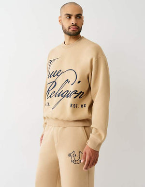 True Religion Script Cinched Sweatshirt Travertine