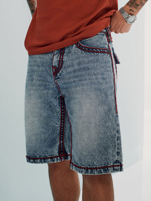 True Religion Vinny Rope Stitch Flap Short Blue Cascade Medium Wash-True Religion