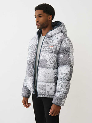 True Religion Jacket Bandana Puffer Grey Blue