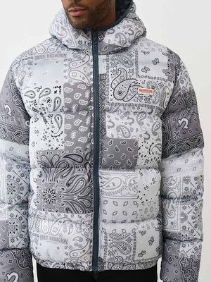 True Religion Jacket Bandana Puffer Grey Blue