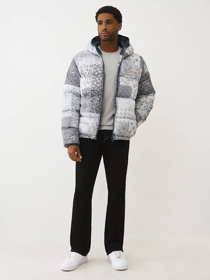 True Religion Jacket Bandana Puffer Grey Blue