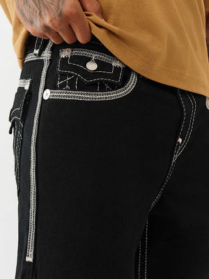 True Religion Jeans Super Flatlock Vinny Flap 34In Black Rinse
