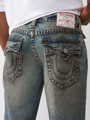 True Religion Jeans Ricky Big T Flap 34In Warm Sand Med Wash With Rips