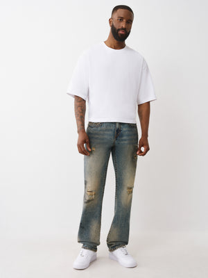 True Religion Jeans Ricky Big T Flap 34In Warm Sand Med Wash With Rips