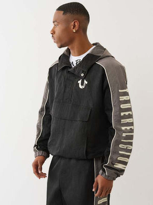 True Religion Color Block Nylon Joggers Jet Black / Granite Grey