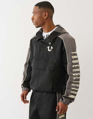 True Religion Color Block Anorak Jacket Jet Black / Granite Grey