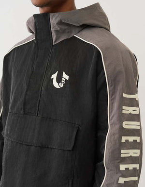True Religion Color Block Anorak Jacket Jet Black / Granite Grey
