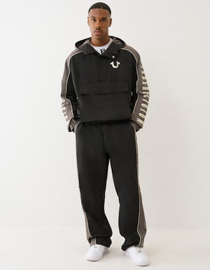 True Religion Color Block Anorak Jacket Jet Black / Granite Grey