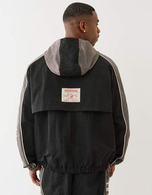 True Religion Color Block Anorak Jacket Jet Black / Granite Grey