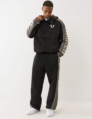 True Religion Color Block Nylon Joggers Jet Black / Granite Grey