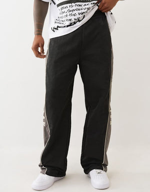 True Religion Color Block Nylon Joggers Jet Black / Granite Grey