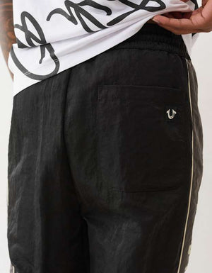 True Religion Color Block Nylon Joggers Jet Black / Granite Grey
