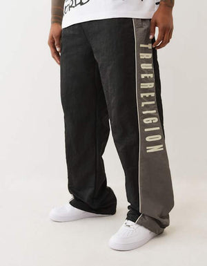 True Religion Color Block Nylon Joggers Jet Black / Granite Grey