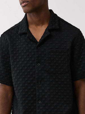 True Religion Shirt Checkered Camp Collar Jet Black