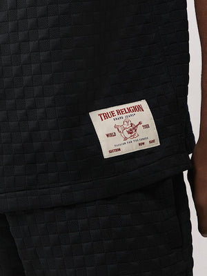 True Religion Shirt Checkered Camp Collar Jet Black