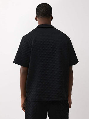 True Religion Shirt Checkered Camp Collar Jet Black