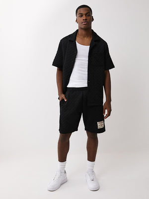 True Religion Shorts Checkered Quilt Jet Black