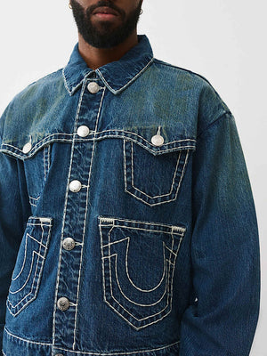 True Religion Jacket Drop Shlder Sup T Multi Pocket Turbo Rush Dark Wash