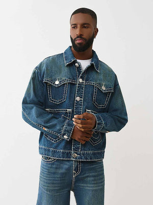 True Religion Jacket Drop Shlder Sup T Multi Pocket Turbo Rush Dark Wash