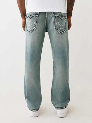 TRUE RELIGION JEANS RICKY ROPE STITCH FLAP 34IN RHYTHM RUSH LIGHT WASH