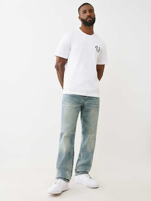 TRUE RELIGION JEANS RICKY ROPE STITCH FLAP 34IN RHYTHM RUSH LIGHT WASH