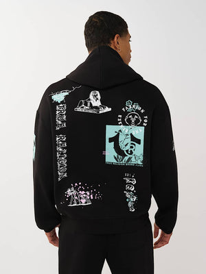 TRUE RELIGION HOODIE GRAPHIC LOGO BOXY JET BLACK