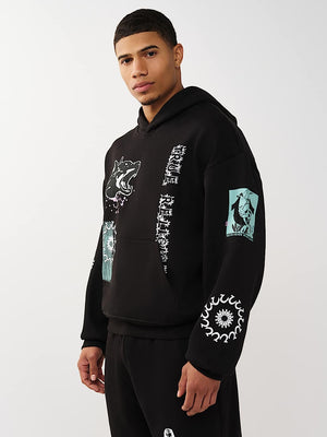 TRUE RELIGION HOODIE GRAPHIC LOGO BOXY JET BLACK