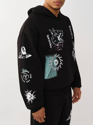 TRUE RELIGION HOODIE GRAPHIC LOGO BOXY JET BLACK
