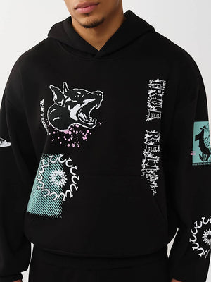 TRUE RELIGION HOODIE GRAPHIC LOGO BOXY JET BLACK