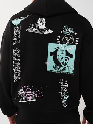 TRUE RELIGION HOODIE GRAPHIC LOGO BOXY JET BLACK