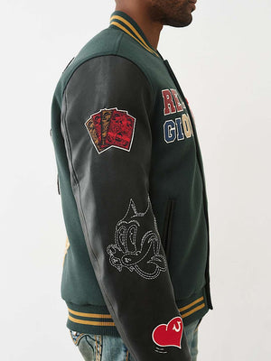 True Religion Jacket Cat Varsity Green Gables / Jet Black