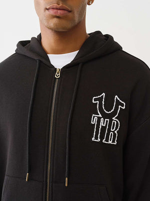 True Religion Jacket Rib Stitch Dept Boxy Zip Up Jet Black