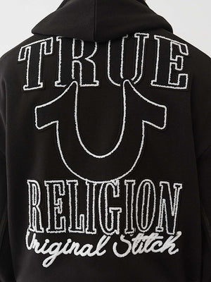 True Religion Jacket Rib Stitch Dept Boxy Zip Up Jet Black