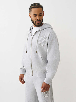 True Religion Jacket Rib Stitch Dept Boxy Zip Up Heather Grey