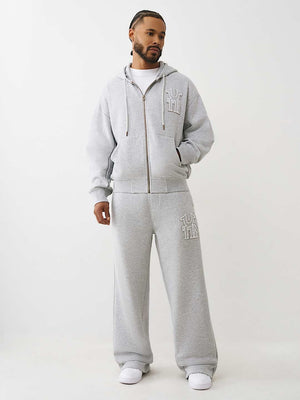 True Religion Jacket Rib Stitch Dept Boxy Zip Up Heather Grey