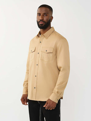 True Religion Shirt Arch Ls Ctn Twill Travertine